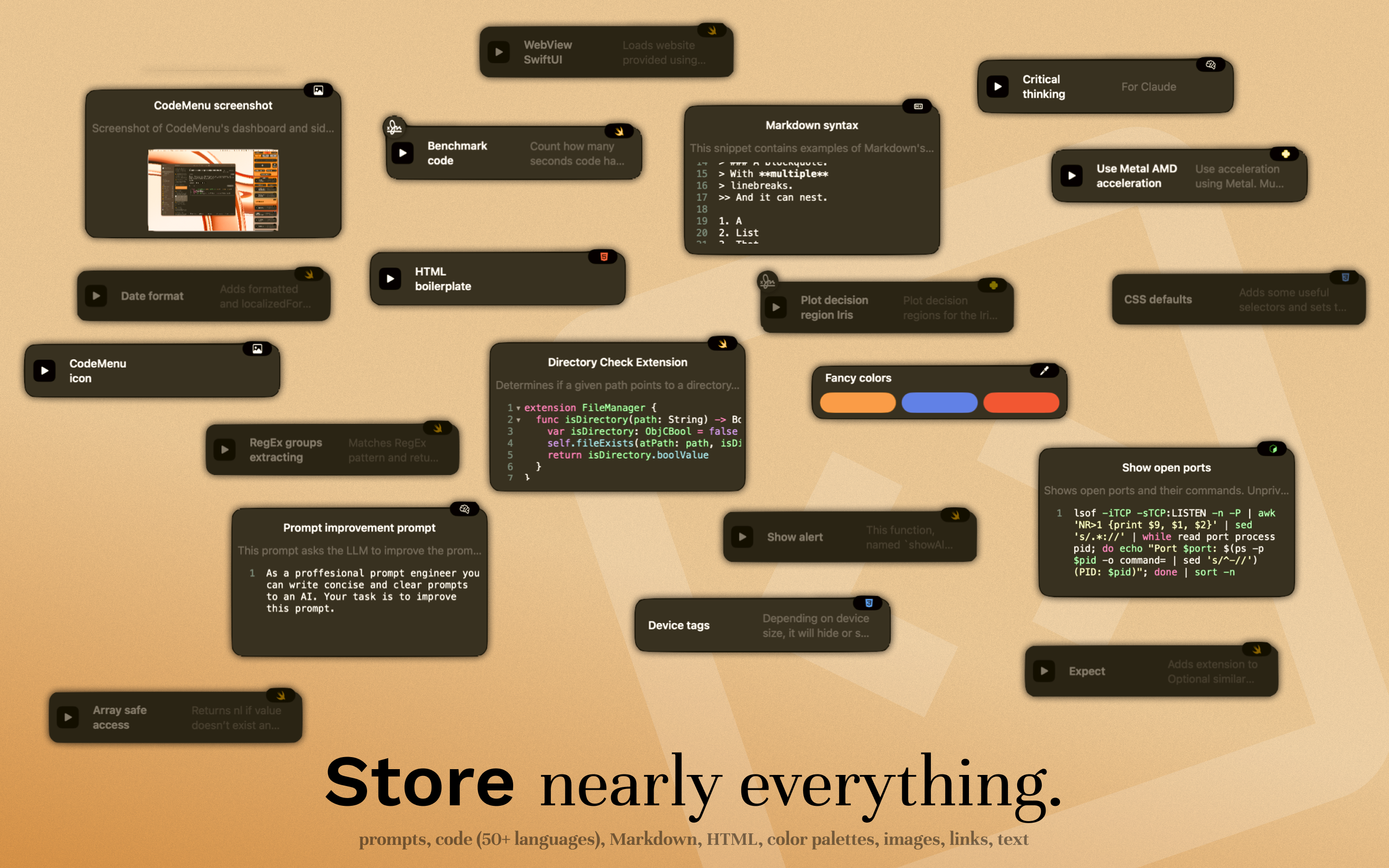 Various content types including images and code